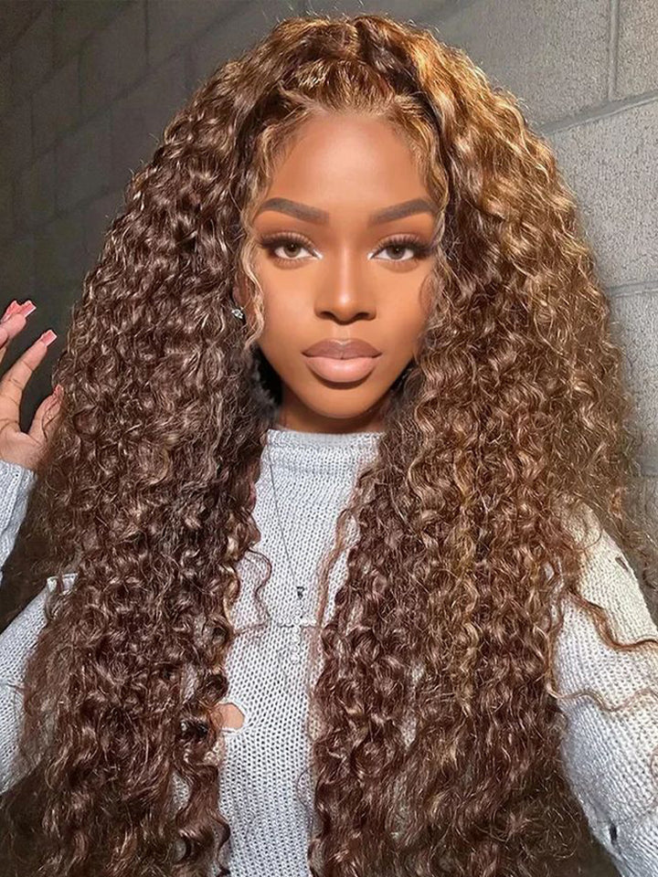 CurlyMe 360 Lace Wear Go Highlight Water Wave Hair Glueless Wigs Pre-Plucked Lace Front Wig
