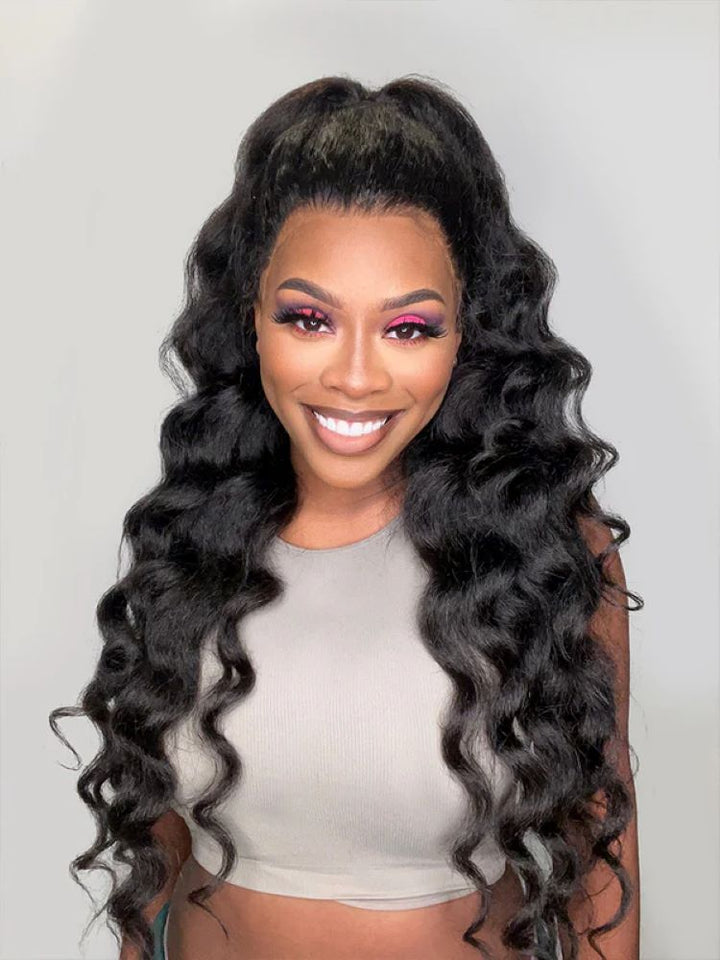 CurlyMe Pre-Bleached Kinky Straight Human Hair 360 Pre-Cut Lace Wear Go Wigs Pre-Plucked