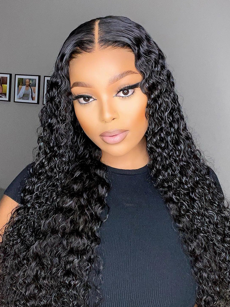 Deep Wave Glueless Wig Human Hair Wear Go Pre Cut Lace Closure Wig ...