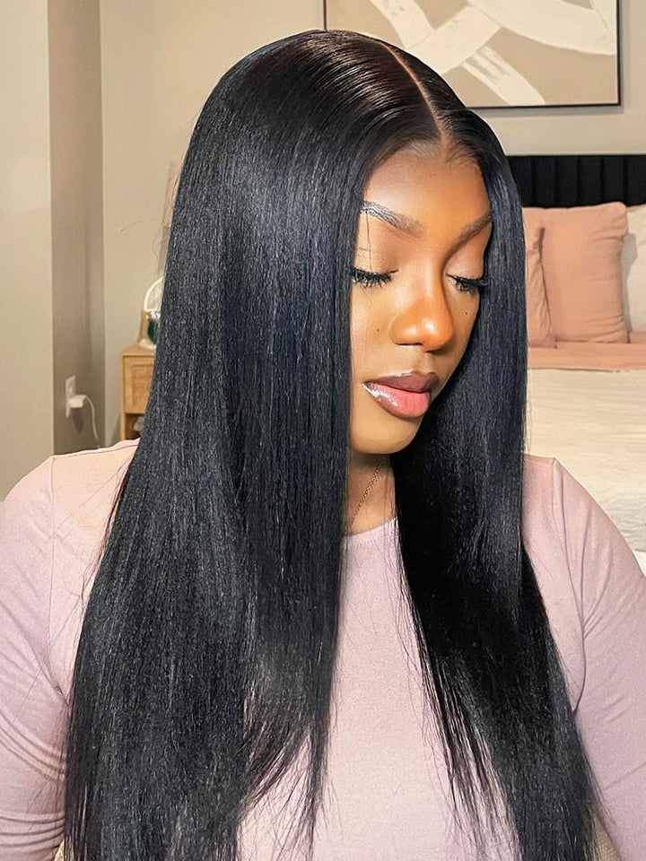 CurlyMe 3 In 1 Half Wig Yaki Straight Glueless Install Half Wig With Draw-string Beginner Friendly