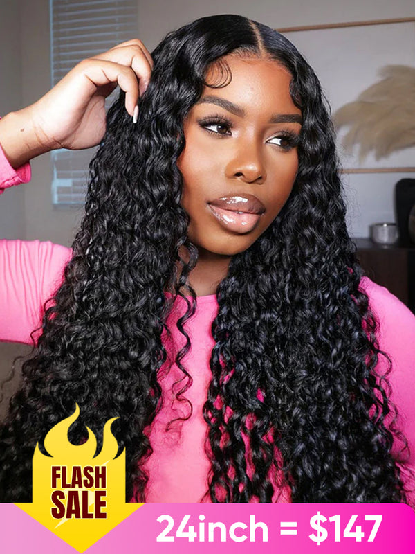 CurlyMe Pre-bleached Deep Wave Wear Go Glueless Wig Pre-cut 7x5 HD Lace Wig Pre-plucked
