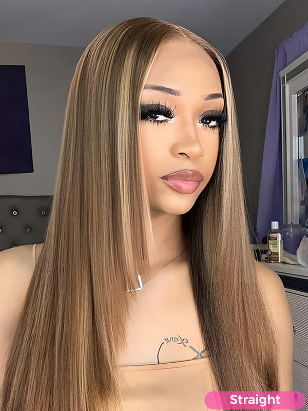 CurlyMe Highlights Ombre Wear Go Straight Glueless Wigs Pre Cut Lace Wig