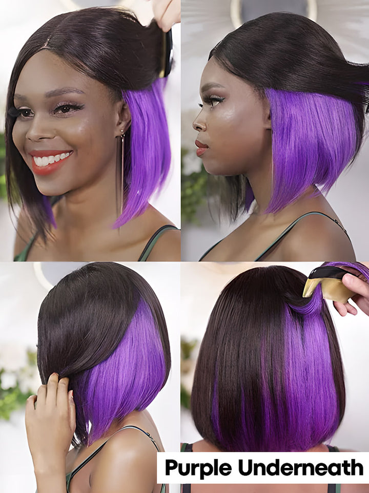 CurlyMe Underneath Colored Hair Natural Black Straight 13x4 Lace Front Thick Wigs