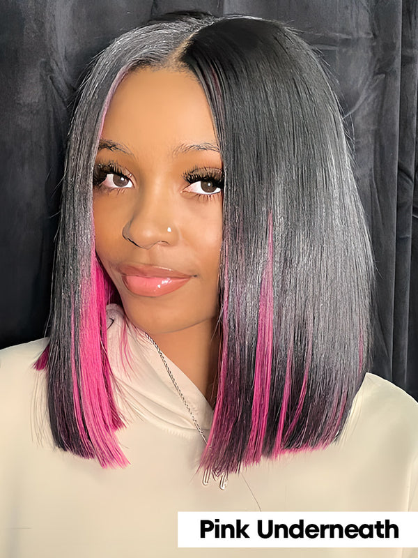 Half and Half Color Wig Underneath Colored Hair Natural Black Straight 13x4 Lace Front Thick Wigs