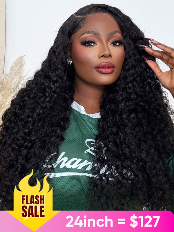 CurlyMe Water Wave Human Hair 13x4/13x6 Swiss Lace Front Wig Pre Plucked