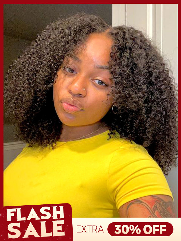 CurlyMe Pre-bleached Wear Go Glueless Afro Kinky Curly Pre-cut HD Lace Wig Pre-plucked