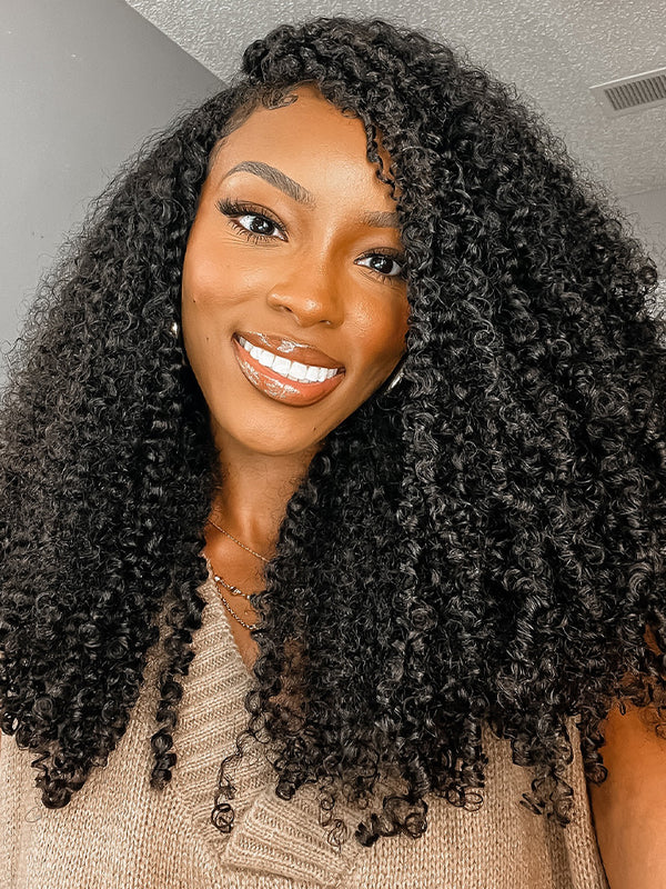 CurlyMe Kinky Curly U part Wig Affordable 180% Density Full Human Hair Wigs Glueless No Lace