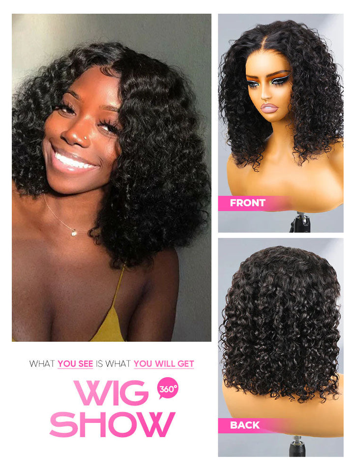 CurlyMe Water Wave Bob Glueless Wig Wear Go 7x5 HD Lace Pre Cut Lace Wig