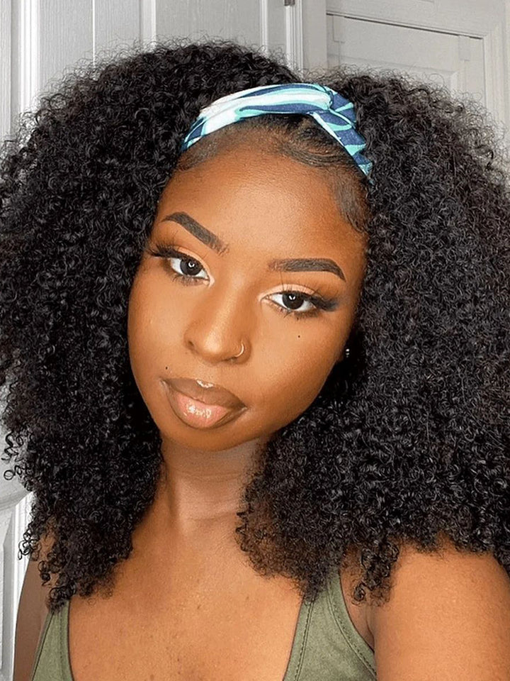 CurlyMe Afro Kinky Coily Hair Headband Wig Curly Non Lace Human Hair Wigs