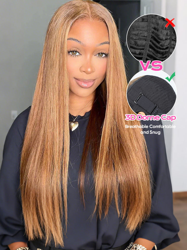 CurlyMe Highlights Ombre 7x5 Swiss Lace Wear Go Straight Glueless Wigs Pre Cut Lace Wig