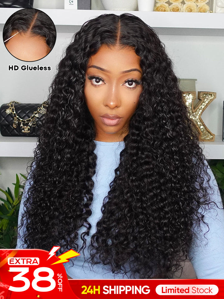 [Clearance Sale]CurlyMe Pre-bleached Wear Go Glueless Wig 7x5 Pre-cut HD Lace Water Wave Human Hair