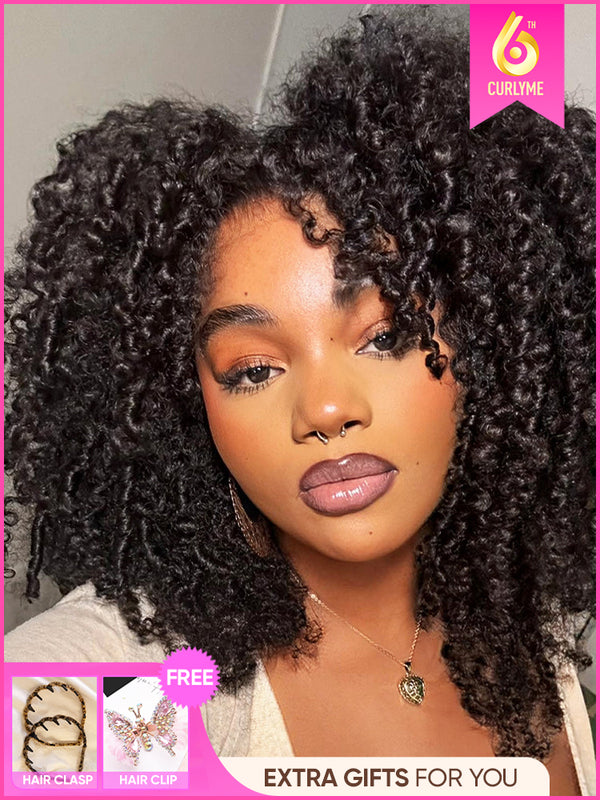 CurlyMe Pre-bleached Wear Go Glueless Afro Kinky Curly Pre-cut HD Lace Wig Pre-plucked