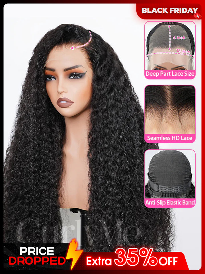 CurlyMe 13x4 Swiss HD Lace Frontal Pre-bleached Water Wave Hair Pre plucked Lace Front Wigs