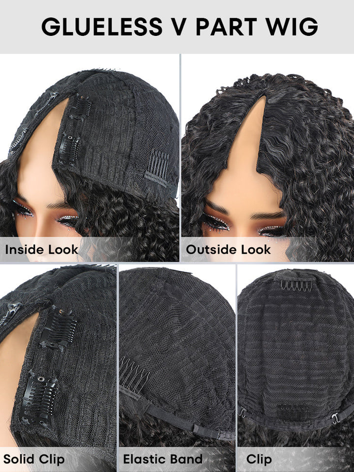 CurlyMe Kinky Curly V Part Wig Human Hair Glueless Wig Pre-plucked