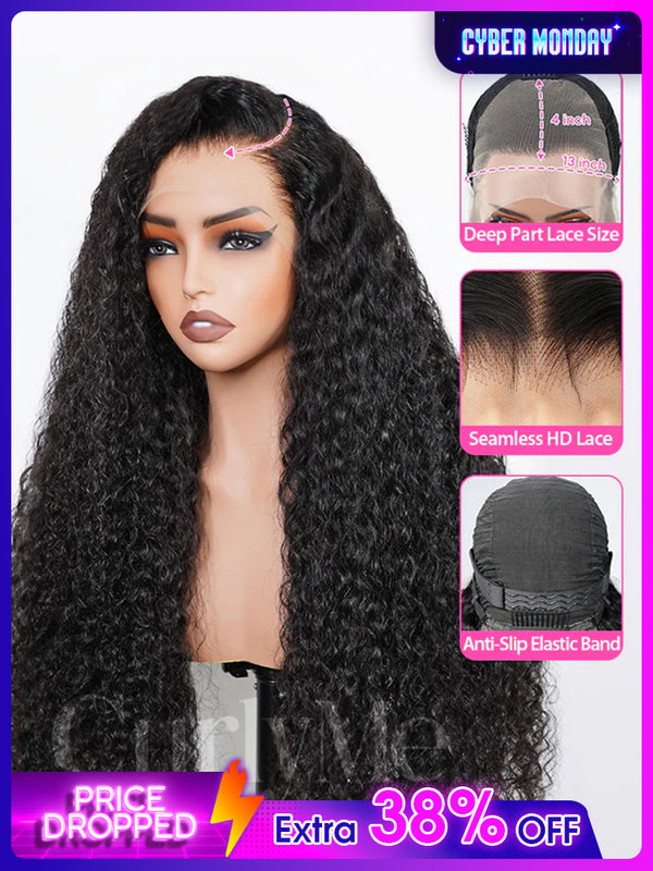 CurlyMe 13x4 Swiss HD Lace Frontal Pre-bleached Water Wave Hair Pre plucked Lace Front Wigs