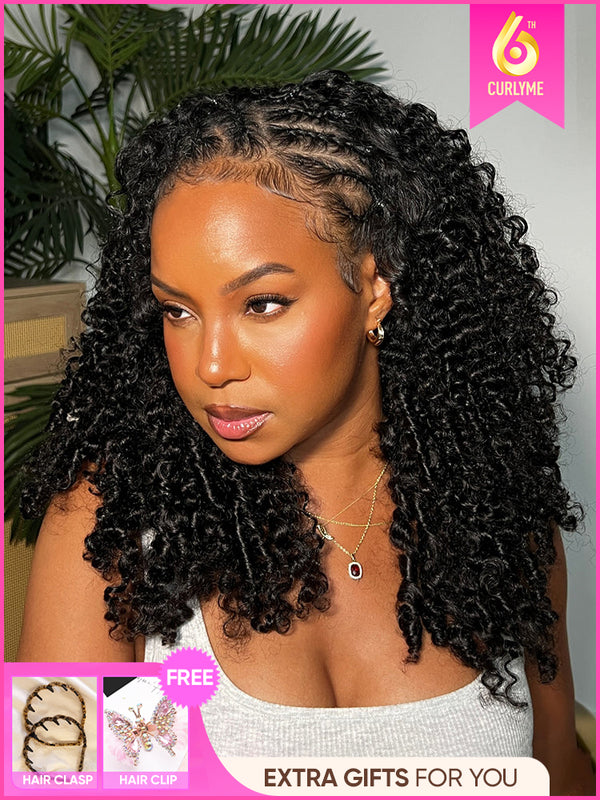 CurlyMe 3 In 1 Half Wig Kinky Curly Glueless Install Half Wig With Draw-string Beginner Friendly