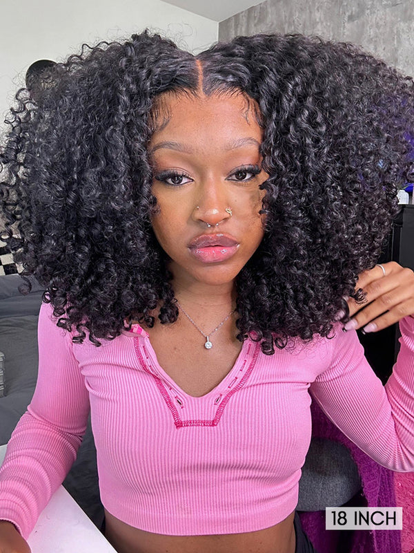 CurlyMe Pre-cut 9x6 Lace M-cap Wear Go Glueless Mini Knots Kinky Curly Hair HD Lace Front Wig Pre-plucked