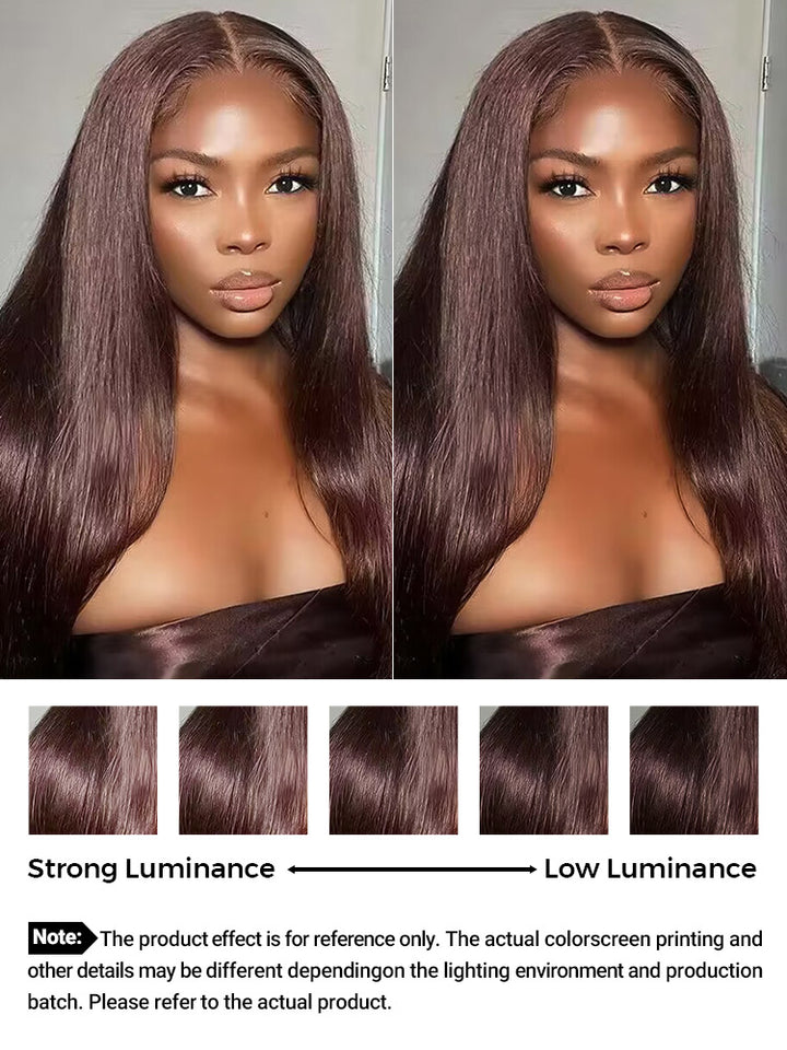 CurlyMe Chocolate Brown #4 Pre Cut Pre Plucked Wear Go Glueless Straight Lace Frontal Human Hair Wig Unice