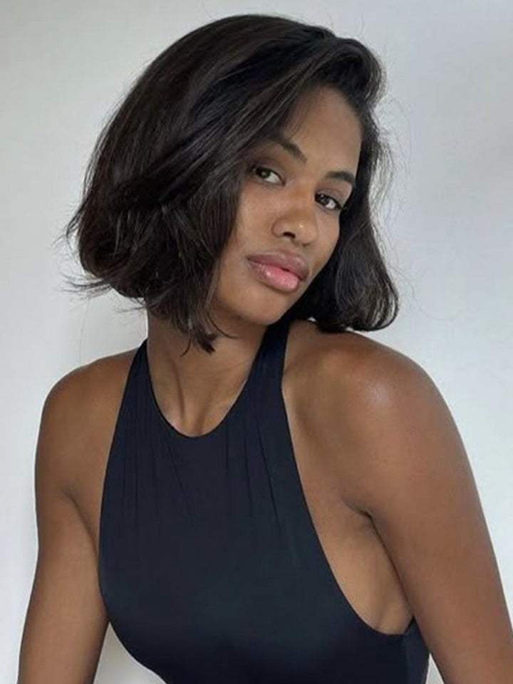 CurlyMe ear Go Blow Out Straight Bob 7x5 HD Lace Glueless Wig Pre-Bleached Tiny Knots