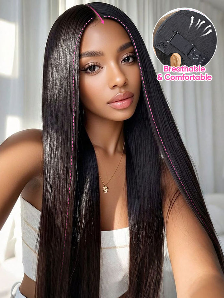 CurlyMe Pre-bleached Straight Hair Wear Go Glueless Wig 7x5 Pre-cut HD Lace Pre-plucked