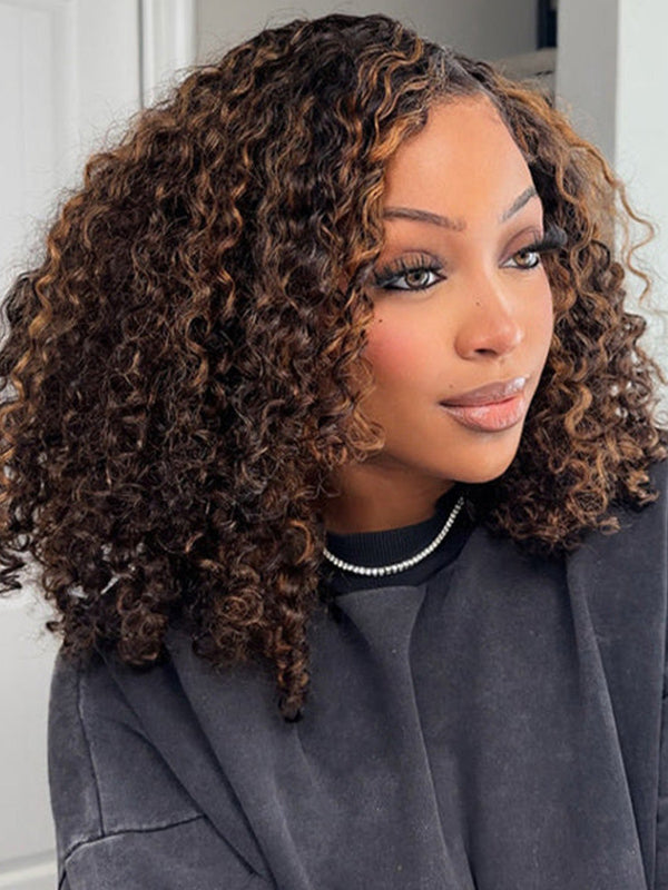 CurlyMe Wear Go Glueless Balayage Highlight Ombre Brown Water Wave Wig Pre-plucked