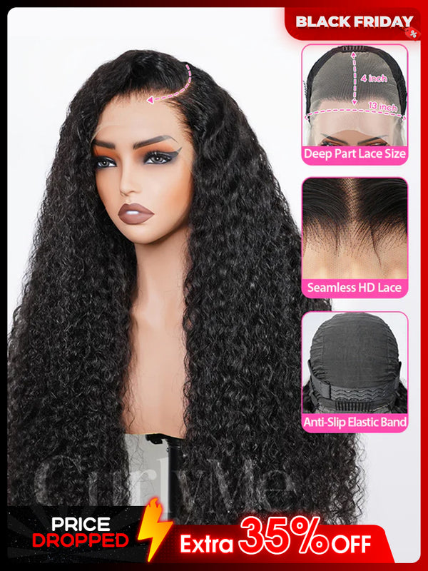 CurlyMe 13x4 Swiss HD Lace Frontal Pre-bleached Water Wave Hair Pre plucked Lace Front Wigs