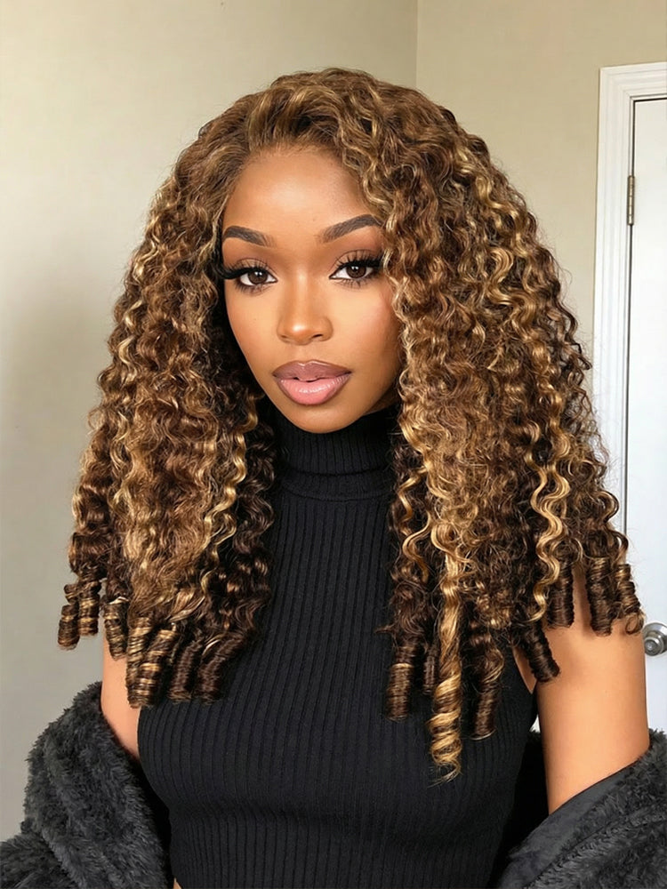 Burmese curly half wig highlight color