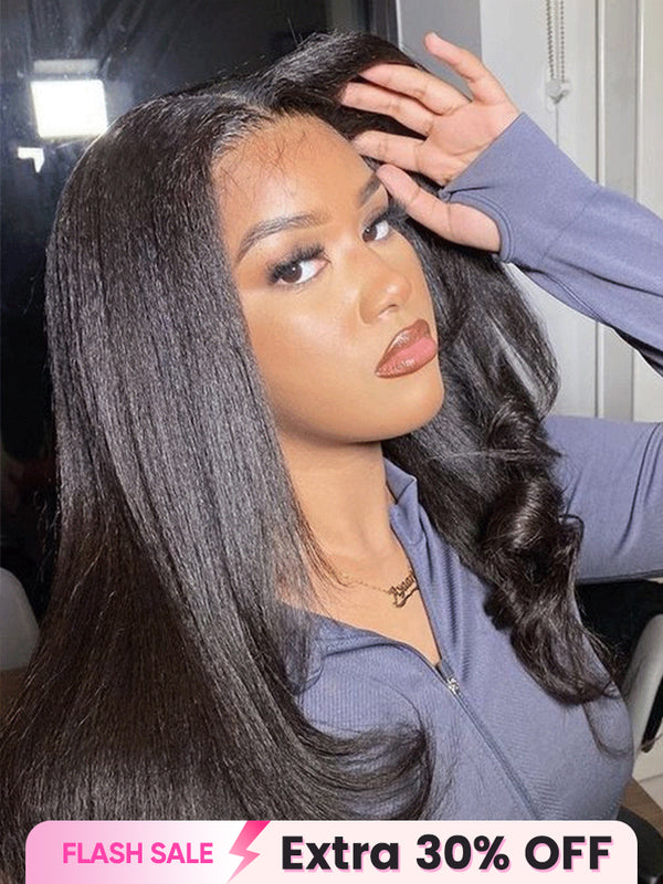 CurlyMe Layered Cut Pre-bleached Yaki Straight Hair Wear Go Glueless Wig 7x5 Pre-cut HD Lace Pre-plucked