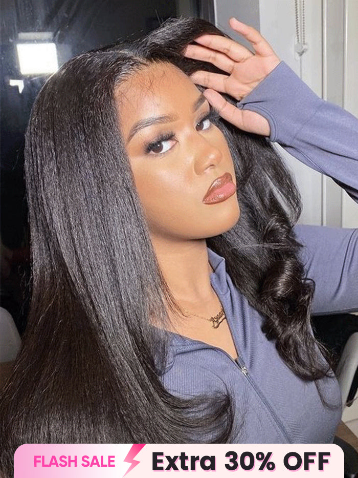 CurlyMe Layered Cut Pre-bleached Yaki Straight Hair Wear Go Glueless Wig 7x5 Pre-cut HD Lace Pre-plucked