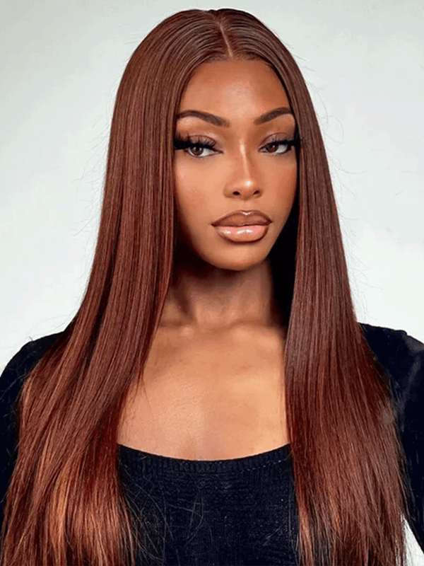 CurlyMe Pre-Plucked Wear Go Glueless Reddish Brown Straight Hair Pre-cut Lace