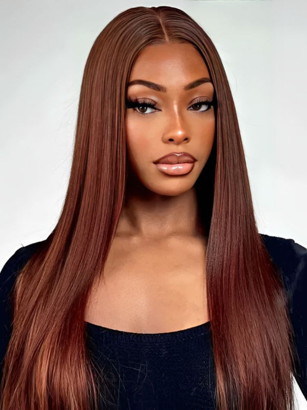 CurlyMe Pre-Plucked Wear Go Glueless Reddish Brown Straight Hair Pre-cut Lace