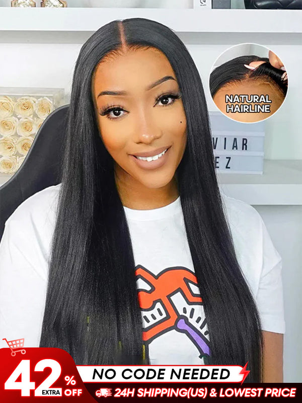 CurlyMe Pre-cut 9x6 Lace M-cap Wear Go Glueless Mini Knots Light Yaki Straight Hair HD Lace Front Wig Pre-plucked