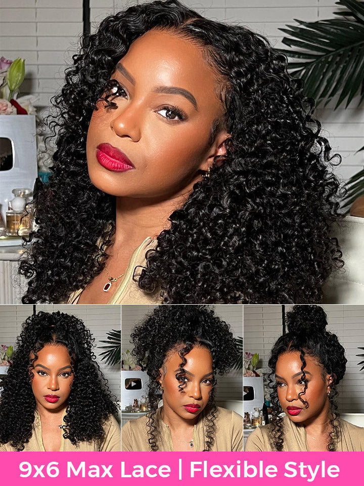 CurlyMe Pre-cut 9x6 Lace M-cap Wear Go Glueless Mini Knots Kinky Curly Hair HD Lace Front Wig Pre-plucked