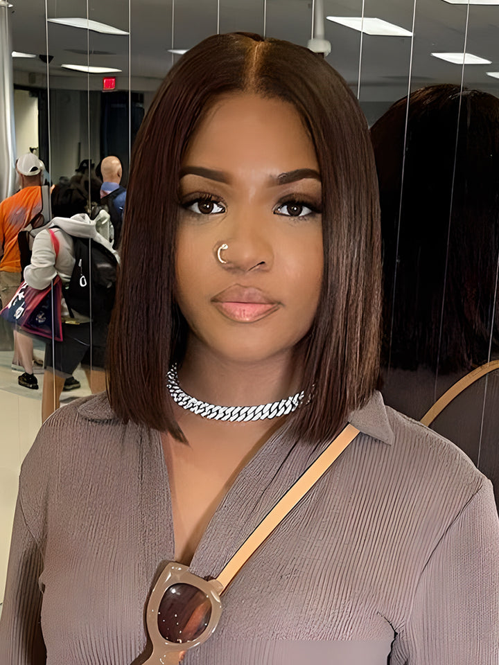 CurlyMe #2 Natural Brown Color Bob Wigs Straight Hair Lace Front Wigs