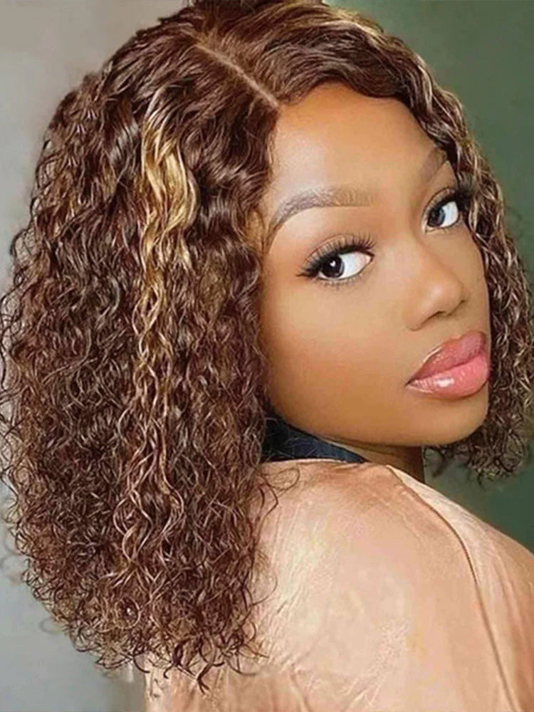 Water Wave Pre Cut Hd Lace Highlights Wear Go Bob Wig Curlyme Hair