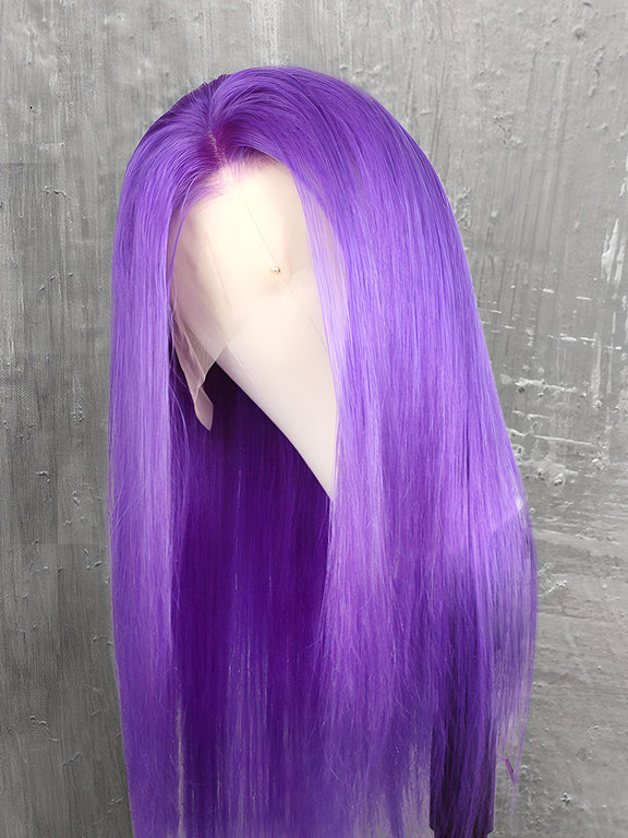 Purple Color Straight Human Hair Lace Front Wig Curlyme Hair 8727