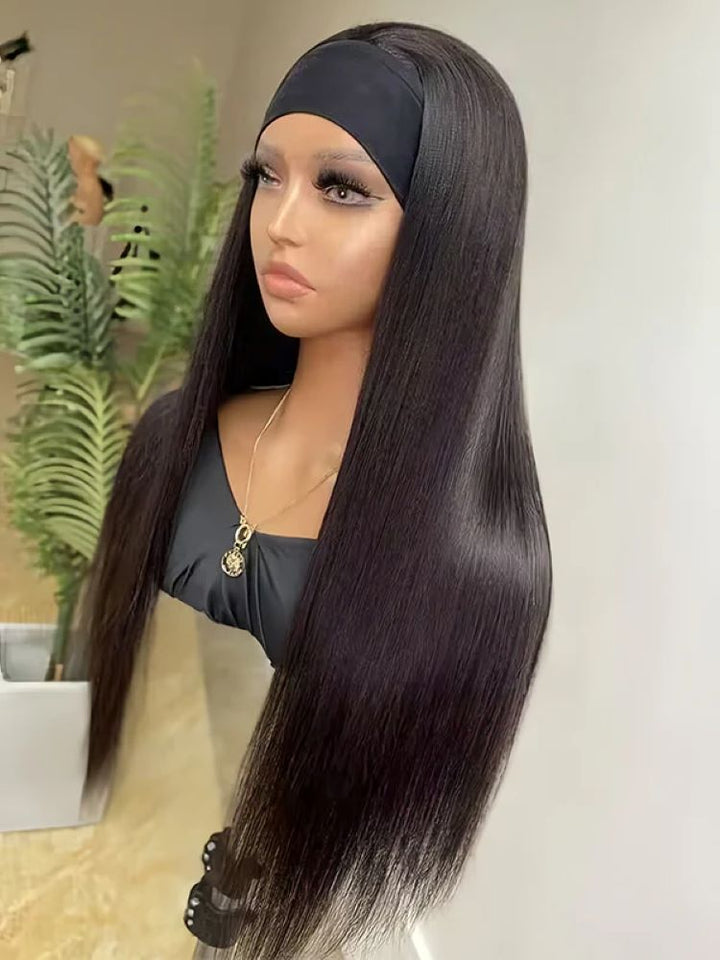 CurlyMe Straight Hair Headband Wig Non Lace Human Hair Wigs