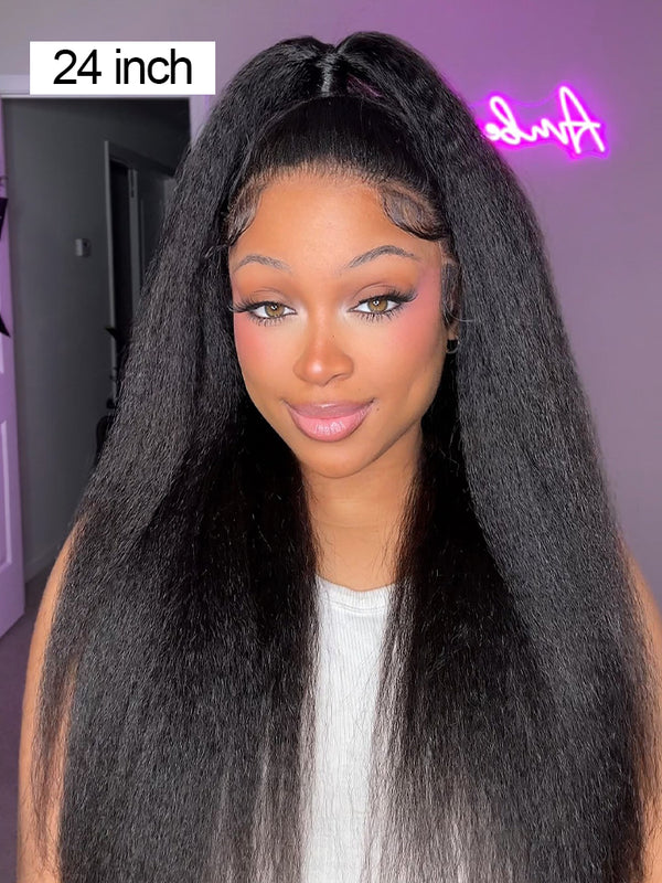 CurlyMe Pre-bleached Kinky Straight Hair Wear Go Glueless Wig 7x5 Pre-cut HD Lace Pre-plucked