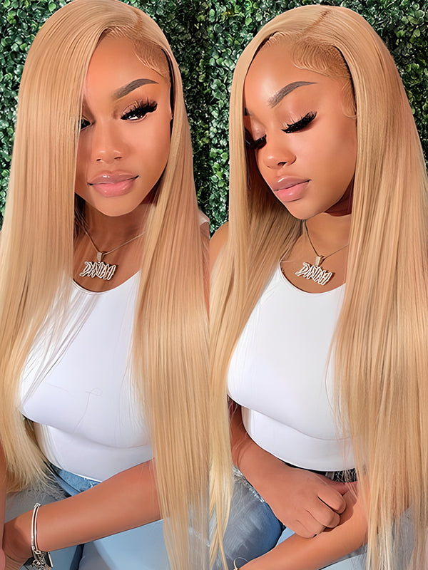 CurlyMe #27 Pre Plucked 13x4 Lace Front Wigs Silky Straight Virgin Hair Honey Blonde Color