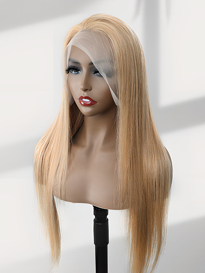 CurlyMe #27 Pre Plucked 13x4 Lace Front Wigs Silky Straight Virgin Hair Honey Blonde Color