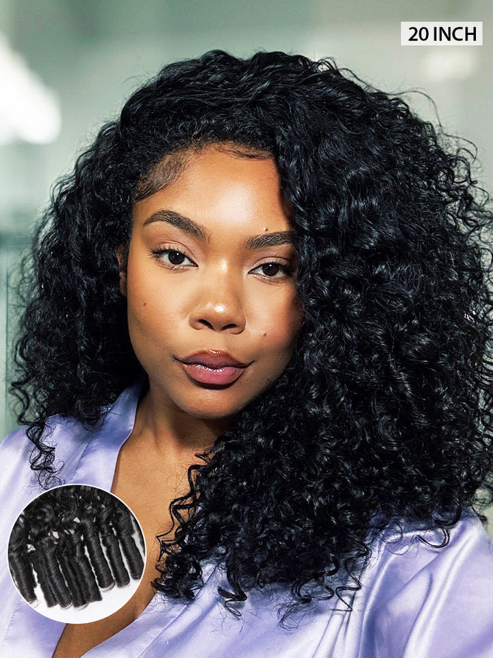 CurlyMe 3 In 1 Half Wig Burmese Curly Glueless Install Half Wig With Adjustable String Beginner Friendly