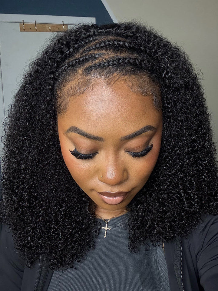 CurlyMe 3 In 1 Half Wig Afro Kinky Curly Glueless Install Half Wig With Draw-string Beginner Friendly
