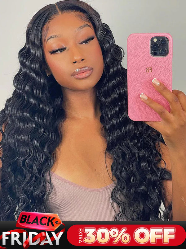 CurlyMe Loose Deep Wave Hair 5x5 Swiss Lace Closure Wigs Pre Plucked Natural Color