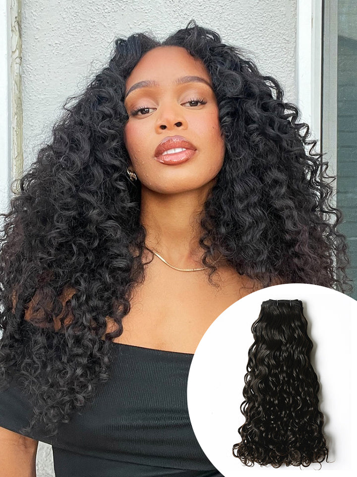 CurlyMe 10A Grade Bundles Human Hair Quick Weave With a Frontal Natural Black