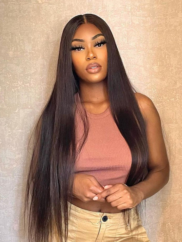 CurlyMe Natural Color Straight Human Hair Full Lace Wigs Pre Plucked For Women