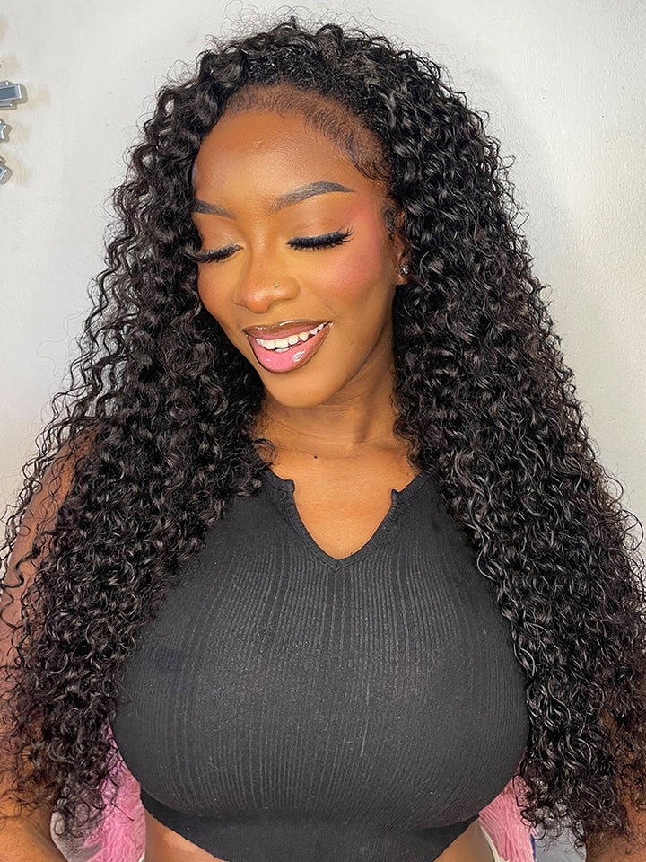 CurlyMe 3 In 1 Half Wig Water Wave Glueless Install Half Wig With Drawstring Beginner Friendly