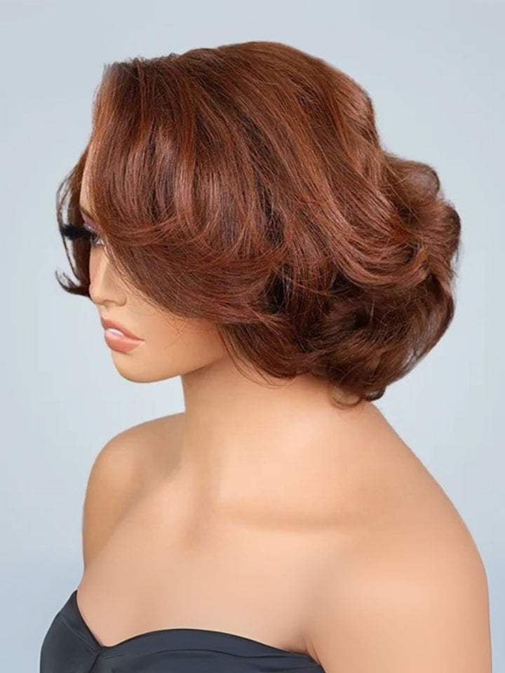 CurlyMe Wear Go Blow Out Brown Color Straight Human Hair Bob Glueless Wig