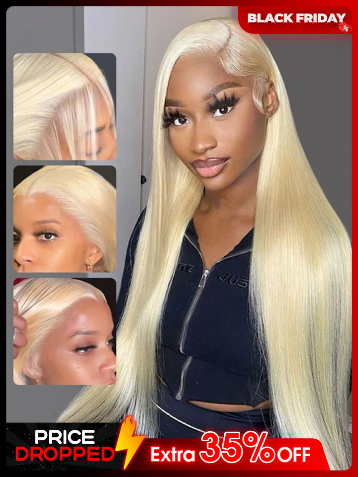 CurlyMe 613 Blonde Lace Front Wigs Straight Human Hair Wigs 13x4 Skin Melt Lace