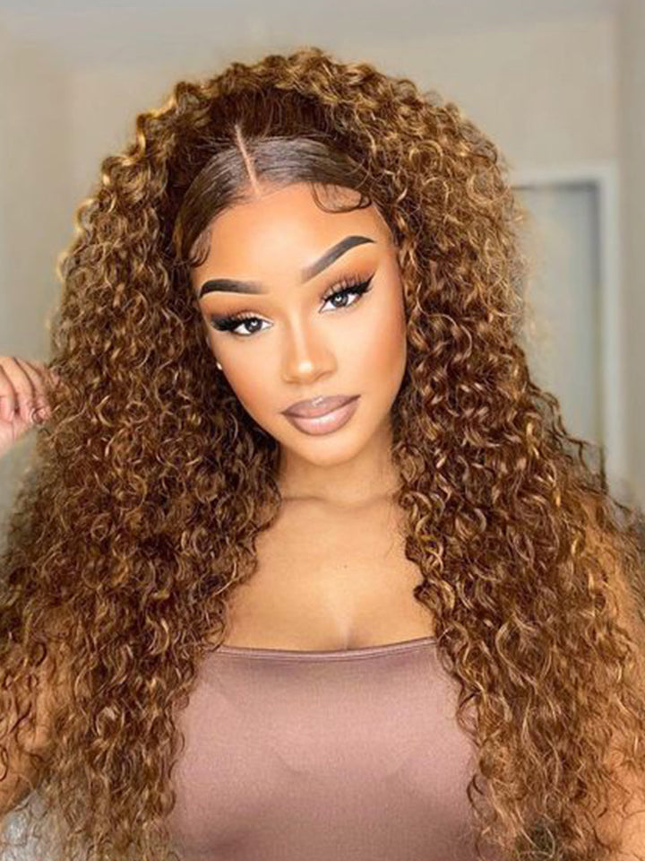 CurlyMe 360 Lace Wear Go Highlight Water Wave Hair Glueless Wigs Pre-Plucked Lace Front Wig