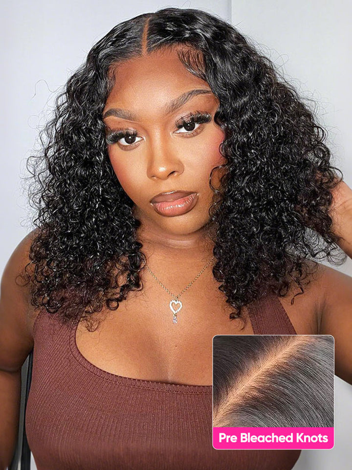 CurlyMe Water Wave Bob Glueless Wig Wear Go 7x5 HD Lace Pre Cut Lace Wig